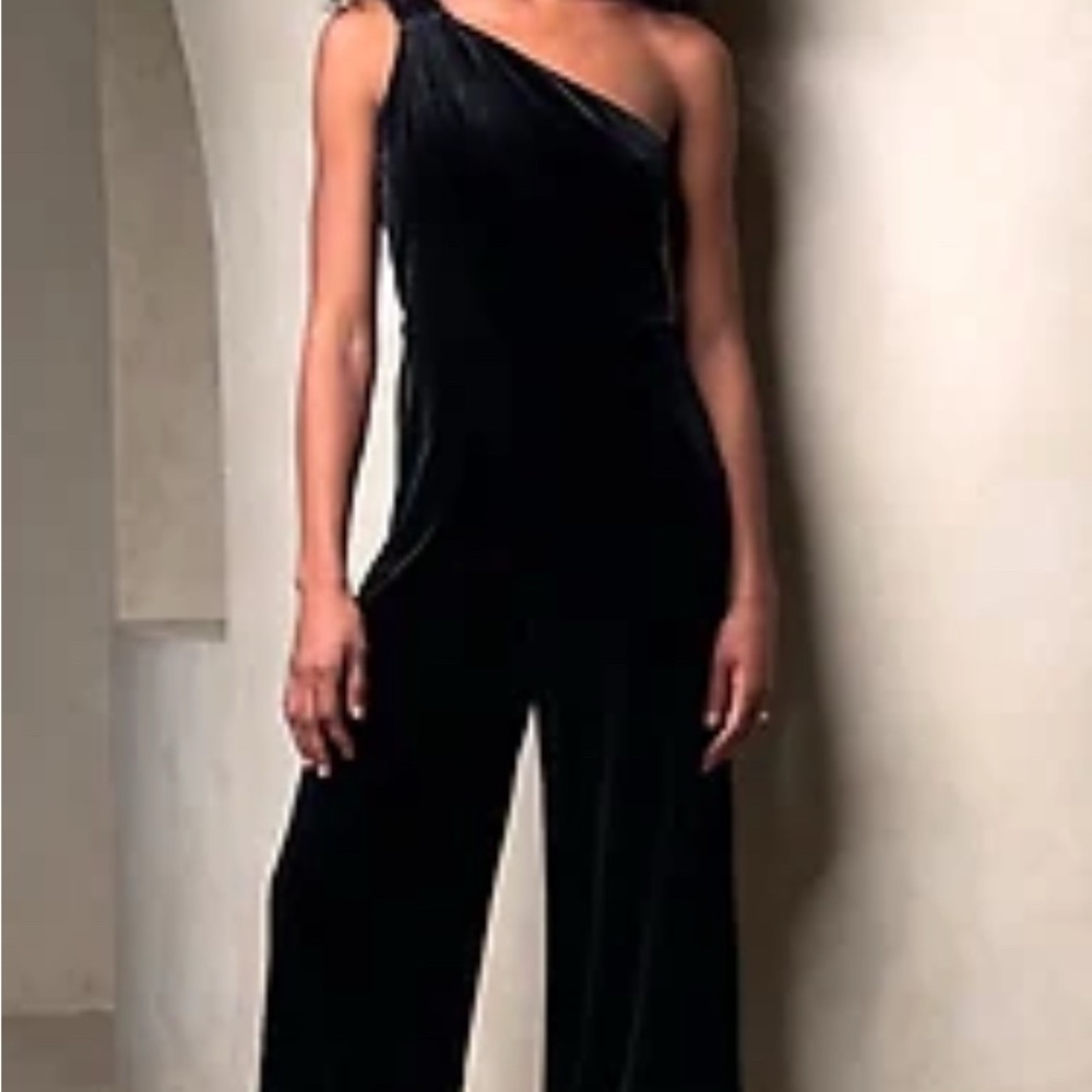 Banana Republic Factory Elegant Black One-Shoulder Maxi Jumpsuit
